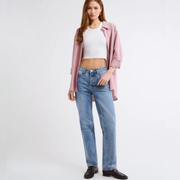 NWT Rumored - S, M  Ex-Boyfriend Button Up I Pink Nantucket Stripe - Picture 5 of 8